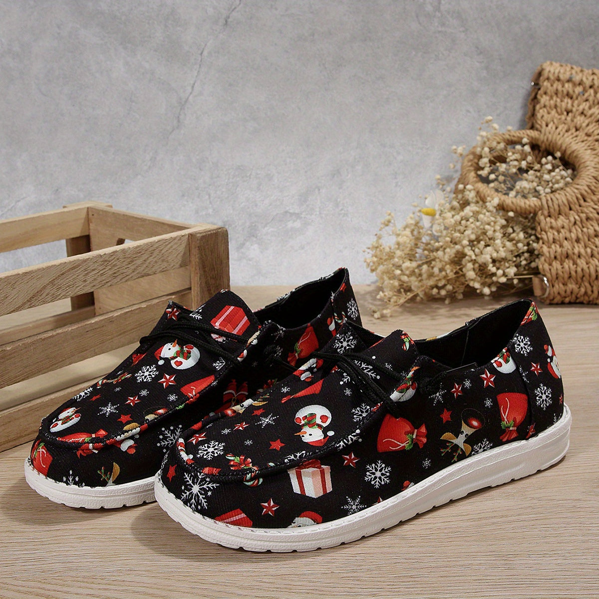 Christmas Pattern Casual Walking Shoes Lightweight Low Top Sport Flat Shoes
