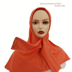 Strip Embossed Turban Cap Solid Snap Button Head Scarf