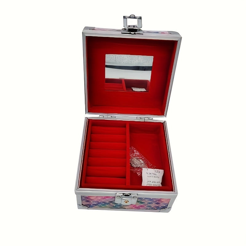 Travel Jewelry Box Aluminum Cosmetic Storage Box Makeup Organizer with Mirror