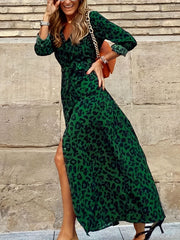 Leopard Print Long Sleeve Maxi Shirt Dress