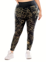 Women's Plus Geometric Print Cut Out High Rise Leggings