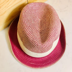 Rose Red Rolled Brim Fedora Cap Vintage Jazz Straw Hat Casual Block Top Hat