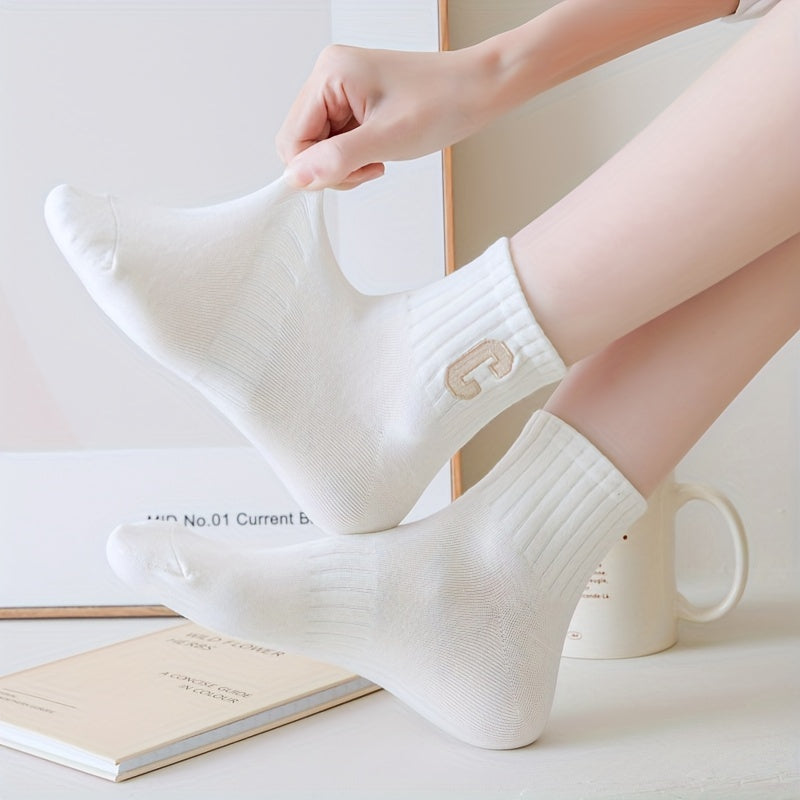 4 Pairs Letter Print Socks Women's Sports Short Stockings