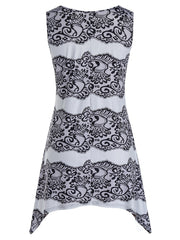 Paisley Print Tank Top Plus Size High Stretch Casual Round Neck Irregular Trim