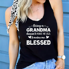 Letter Print Crew Neck Tank Top Sleeveless Summer Women's Top