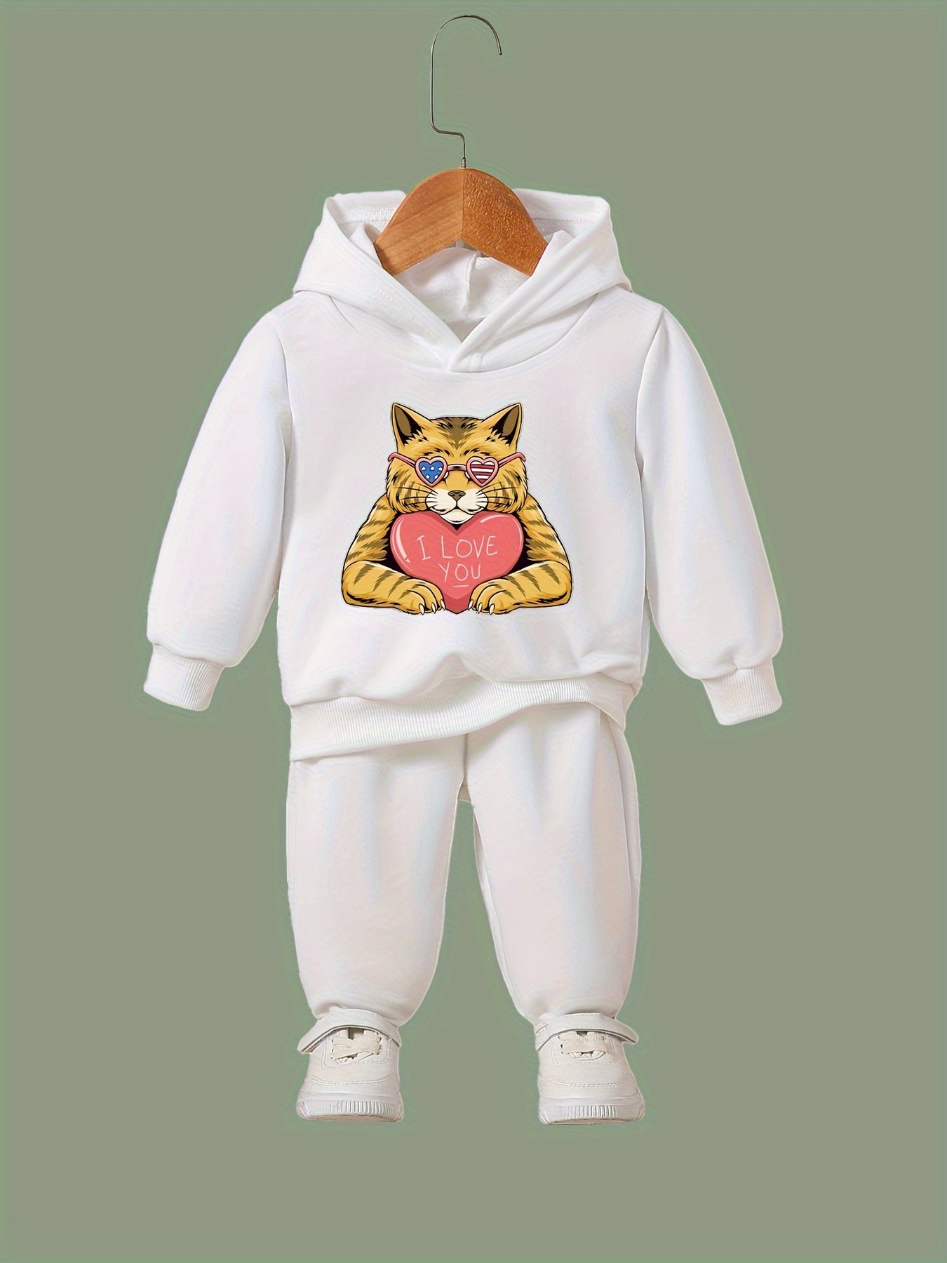 OERYUI I LOVE YOU Kitty Hoodies Pants Set For Spring Fall