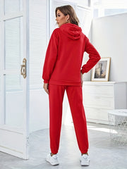 Casual Kangaroo Pocket Hoodie & Drawstring Pants Set Women's Outfit