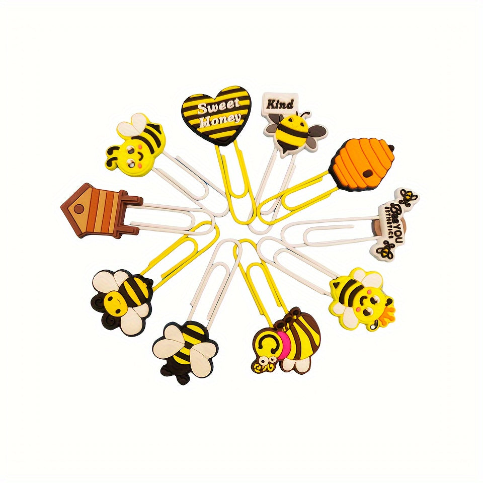 10pcs Cartoon Bee Paper Clip Colored Animal Bookmark PVC Stationery Office