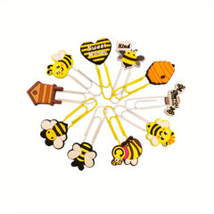 10pcs Cartoon Bee Paper Clip Colored Animal Bookmark PVC Stationery Office