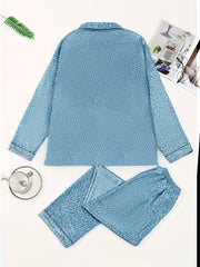Leopard Print Pajama Set Long Sleeve Top & Pants Women's Sleepwear