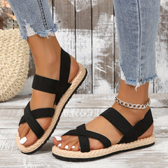 Women's Cross Strap Sandals Casual Solid Slip On Ankle Strap Flat Shoes