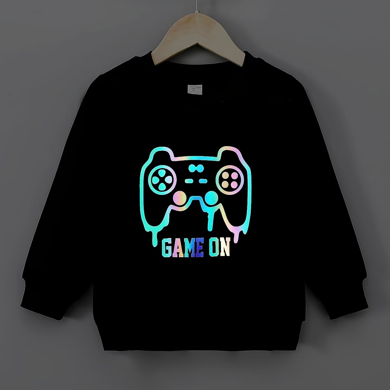 Boys Reflective Long Sleeve Sweatshirt, Spring/Autumn Casual Kids Clothes