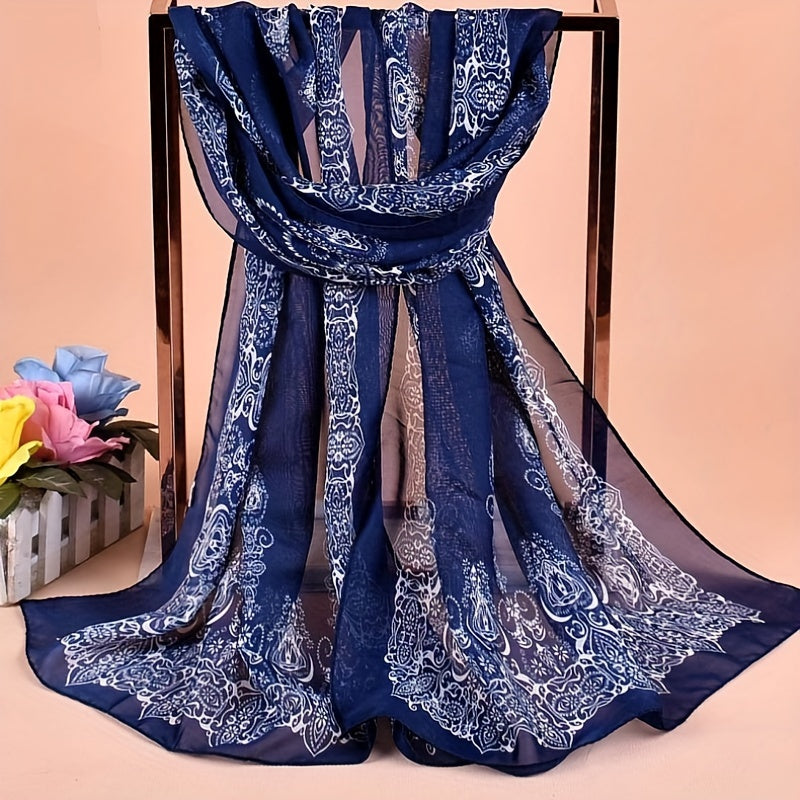 Vintage Geometric Print Chiffon Scarf Boho Thin Windproof Shawl