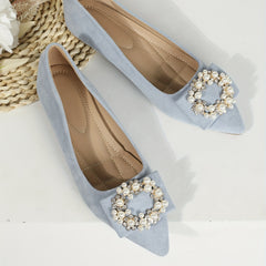 Women's Pointed Toe Ballet Flats with Faux Pearl & Rhinestone Decor