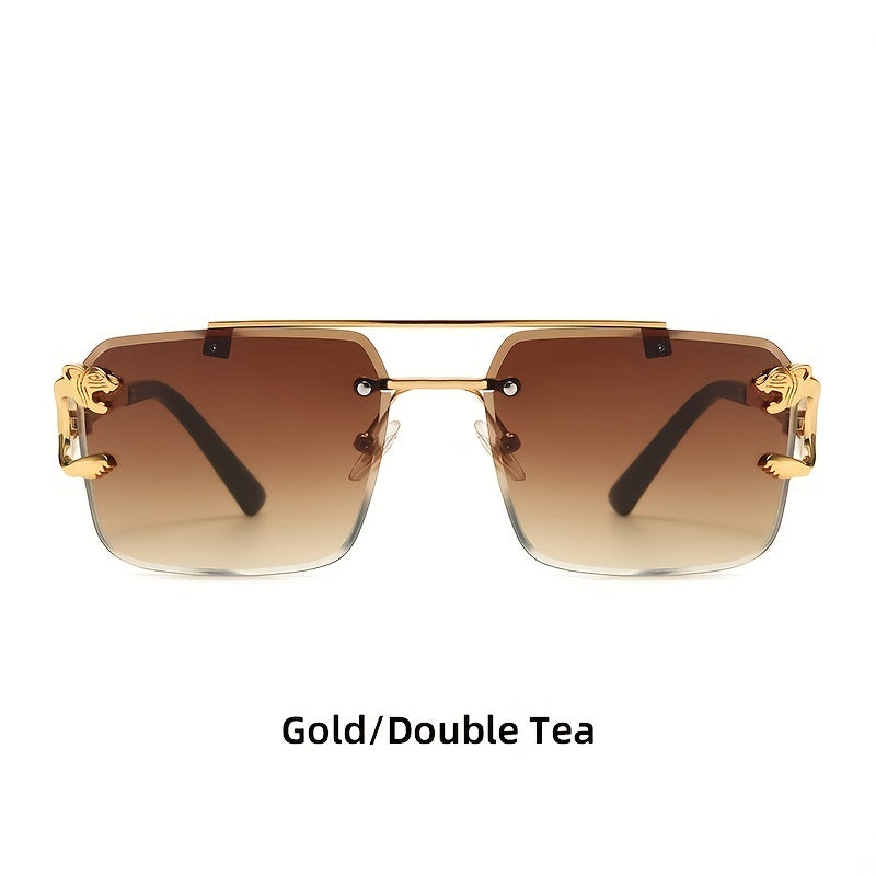 Metal Double Beam Sunglasses Leopard Rimless Square Glasses