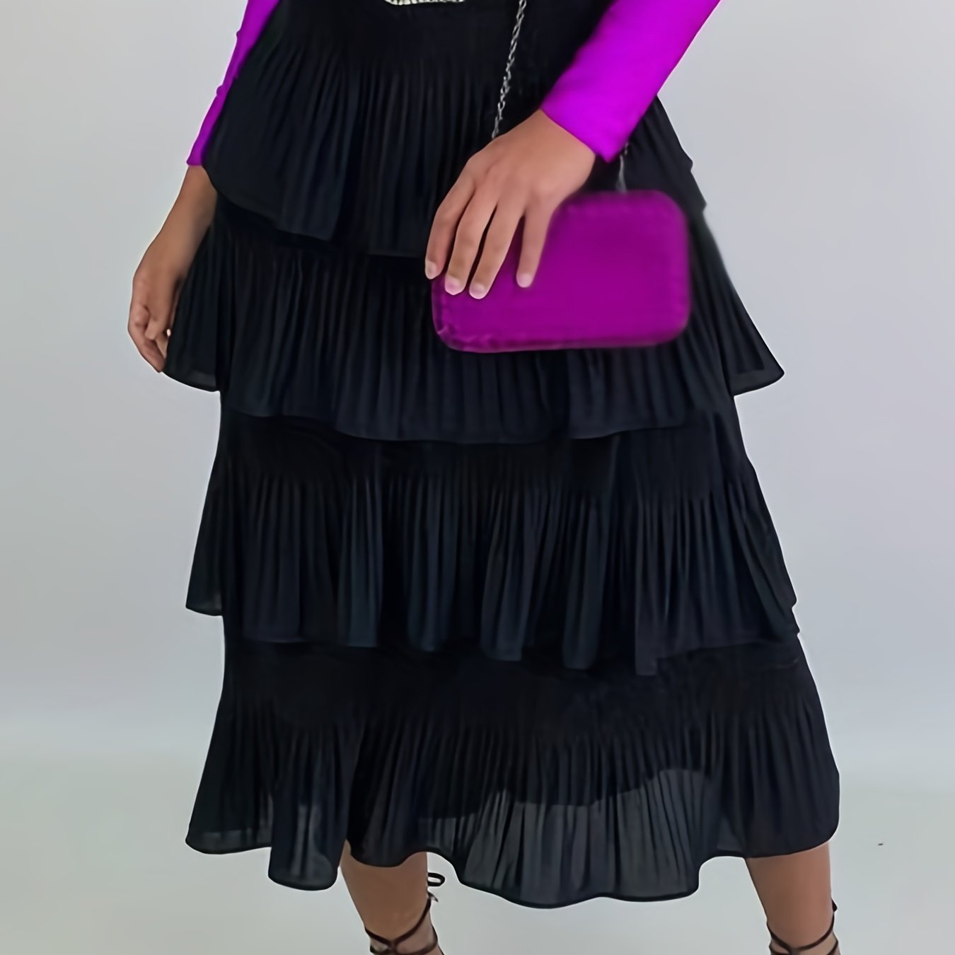 Women's Plus Pleated Elastic Waist Ruffle Trim Layered Skirt