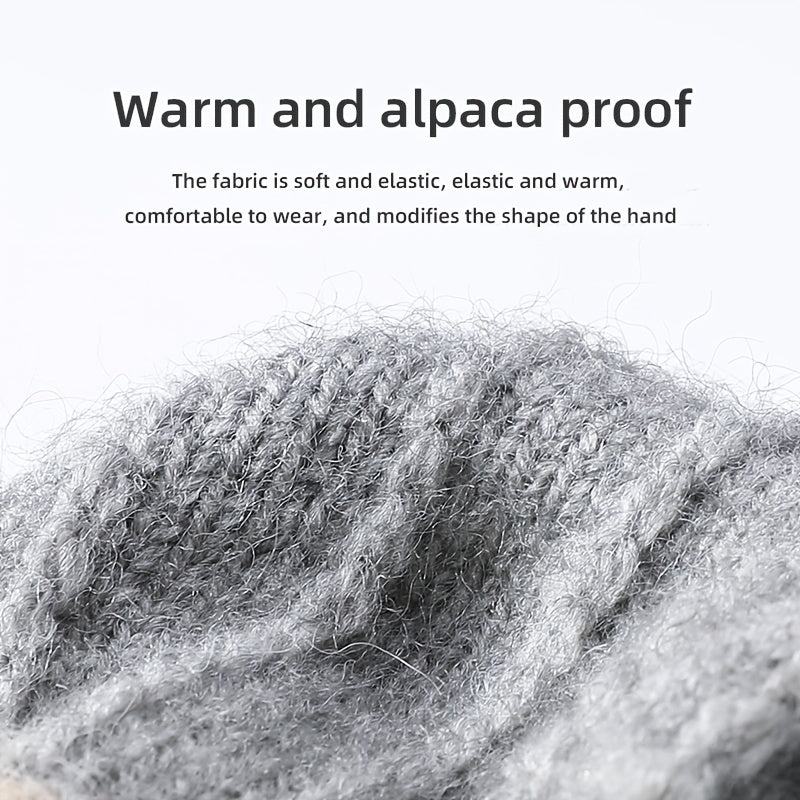 Women's Half Finger Knitted Gloves Winter Touch Screen Cartoon Flip