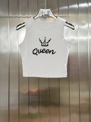 Queen Print Crop Tank Top Sleeveless Sexy Casual Top