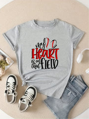 Heart Baseball Letter Short Sleeve Sports Tee for Women