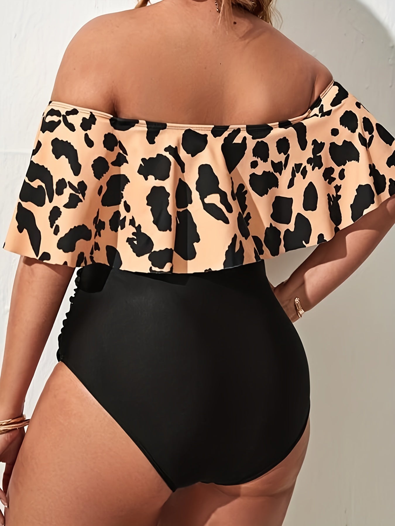 Leopard Print Off Shoulder Tankini Set
