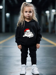 Girls Santa Hat Pattern Hooded Sweatshirt Set