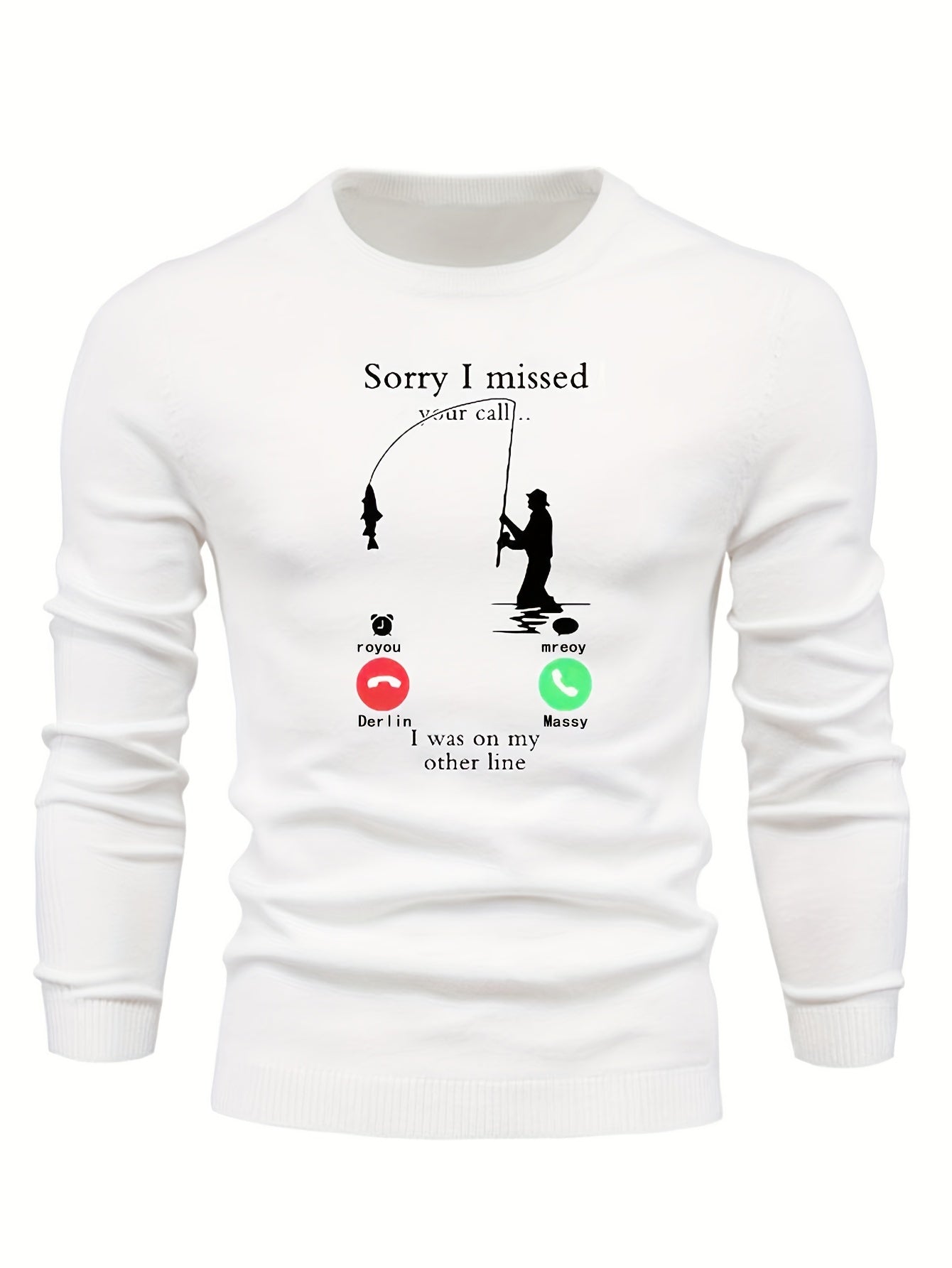 Fishing Pattern Novel Sweater Men's Casual Warm Stretch Crew Neck Pullover