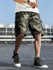 Men's Camo Print Cargo Shorts with Drawstring Waistband