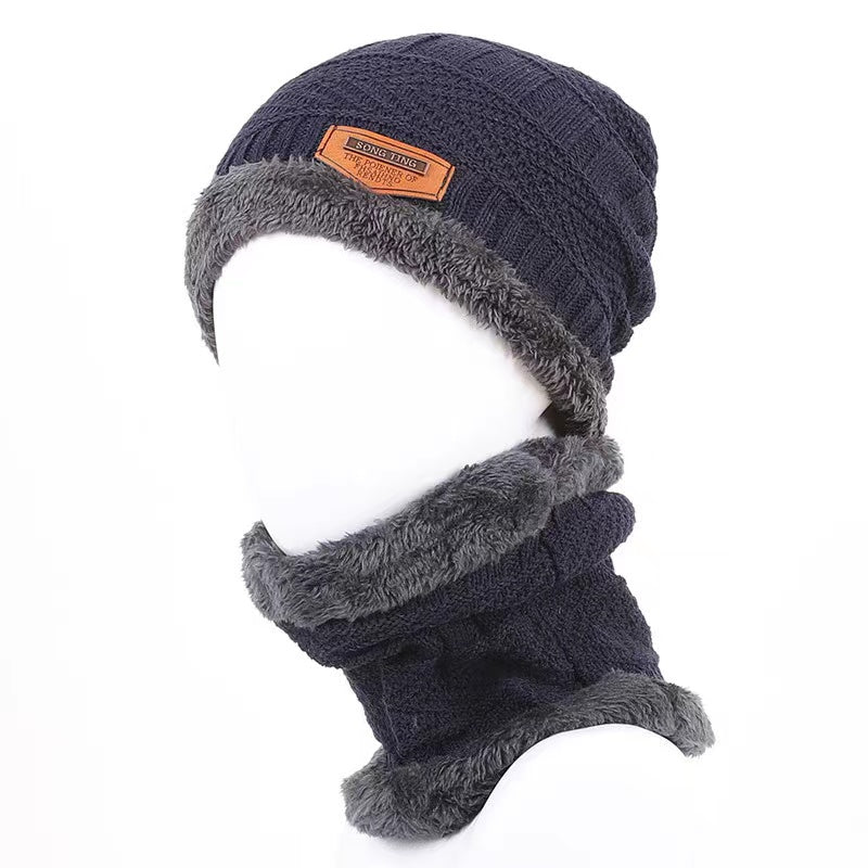 Men's Casual Style Polyester Beanie Hat Scarf Set