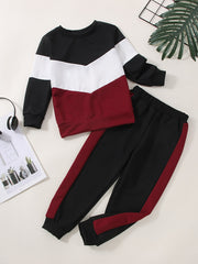 2pcs Baby Boys Splicing Pullover Sweatshirt & Pant Set