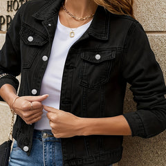 Long Sleeves Lapel Denim Jackets Flap Pockets Single Breasted Button