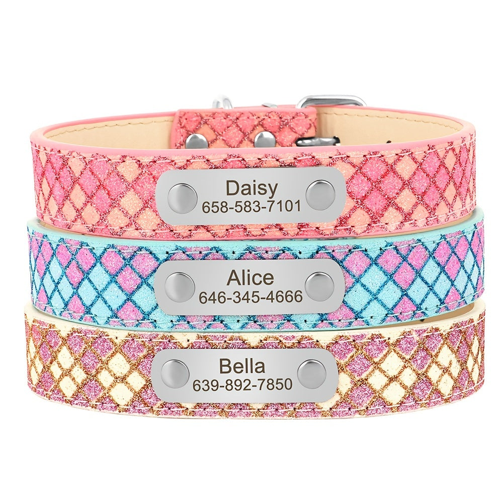 Custom Bling PU Leather Dog Collar - Personalize Your Pet's Style