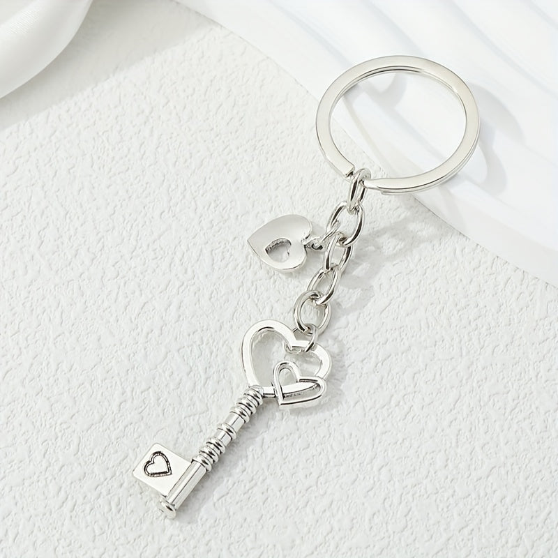 Heart Key Keychain Romantic Metal Key Ring Purse Bag Backpack Car Key Charm