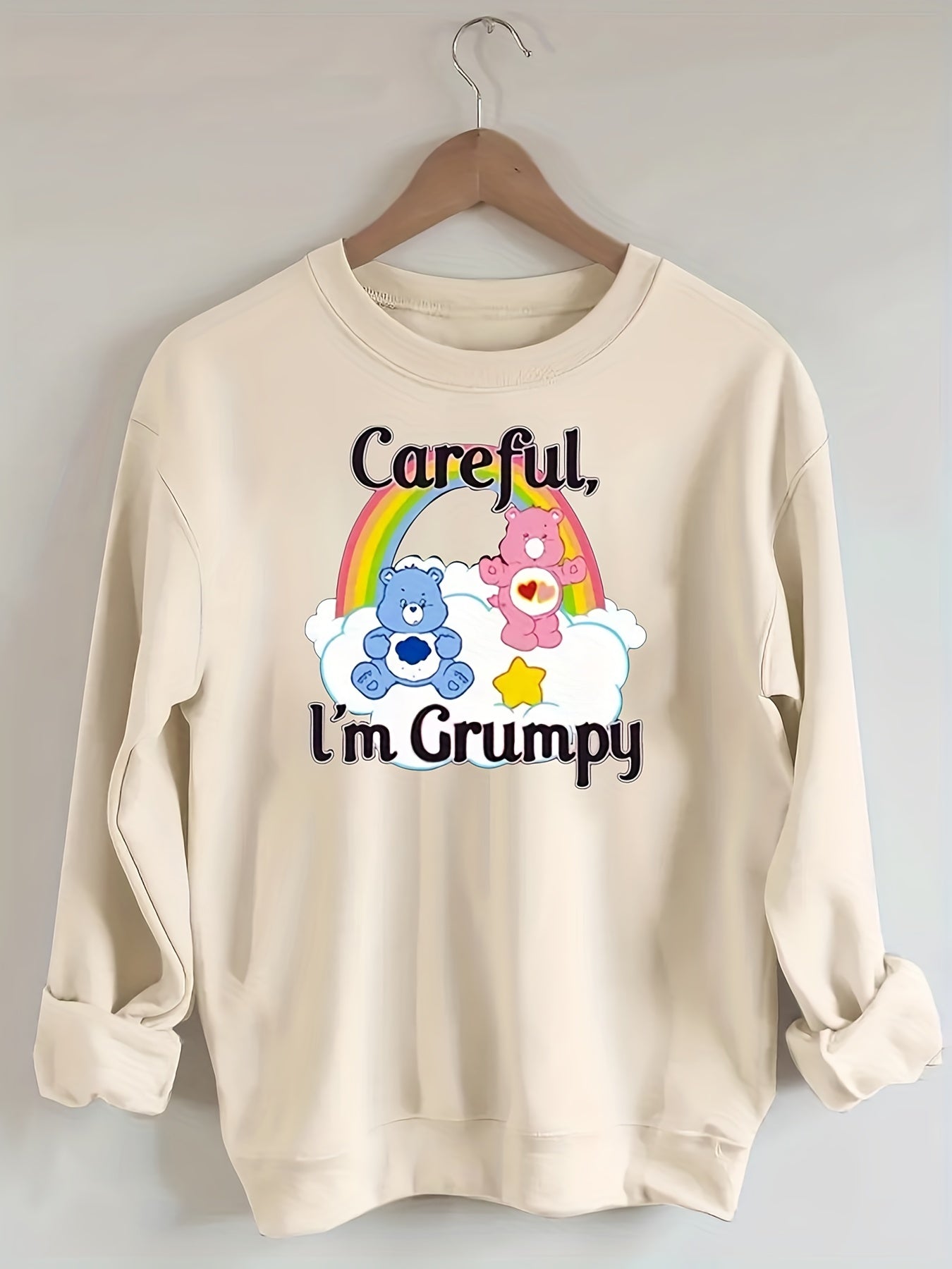 Bear Print Sweatshirt Crew Neck for Fall & Winter