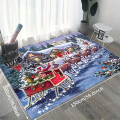 Christmas Deer Cart Flannel Rug for Living Room Bedroom Non-slip Kitchen