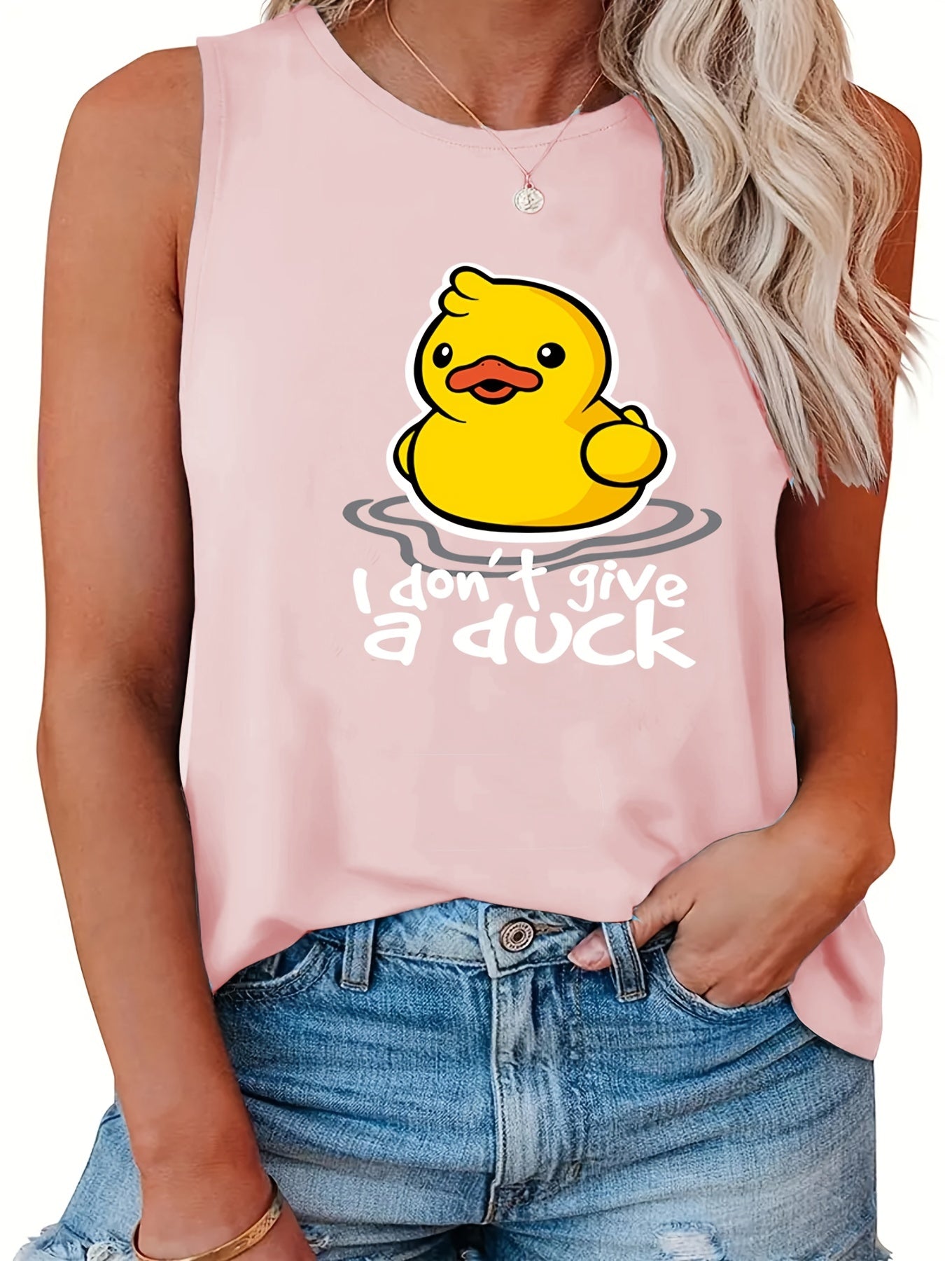 Duck Print Tank Top, Sleeveless Summer Casual Top