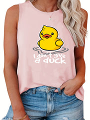 Duck Print Tank Top, Sleeveless Summer Casual Top