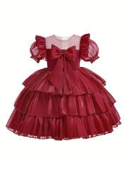 Girls Princess Dress with Big Bow Tiered Tulle - Party Wedding Evening