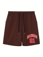 Men's LA 91 Print Shorts Active Stretch Drawstring Sports Shorts