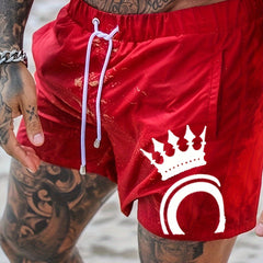 Men's Crown Pattern Shorts With Pockets Active Drawstring Shorts