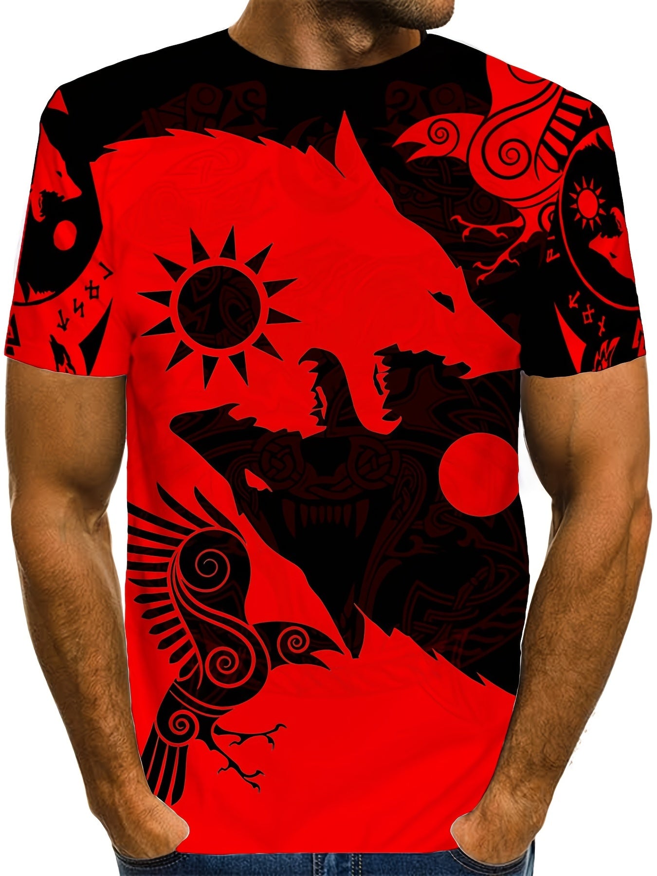 Men's 3D Totem Animal Print T shirt Casual Crew Neck Tee