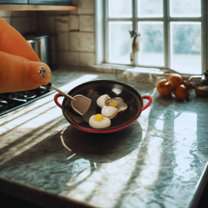 Dollhouse Cooking Set Tiny Frying Pan & Fried Eggs 4pcs