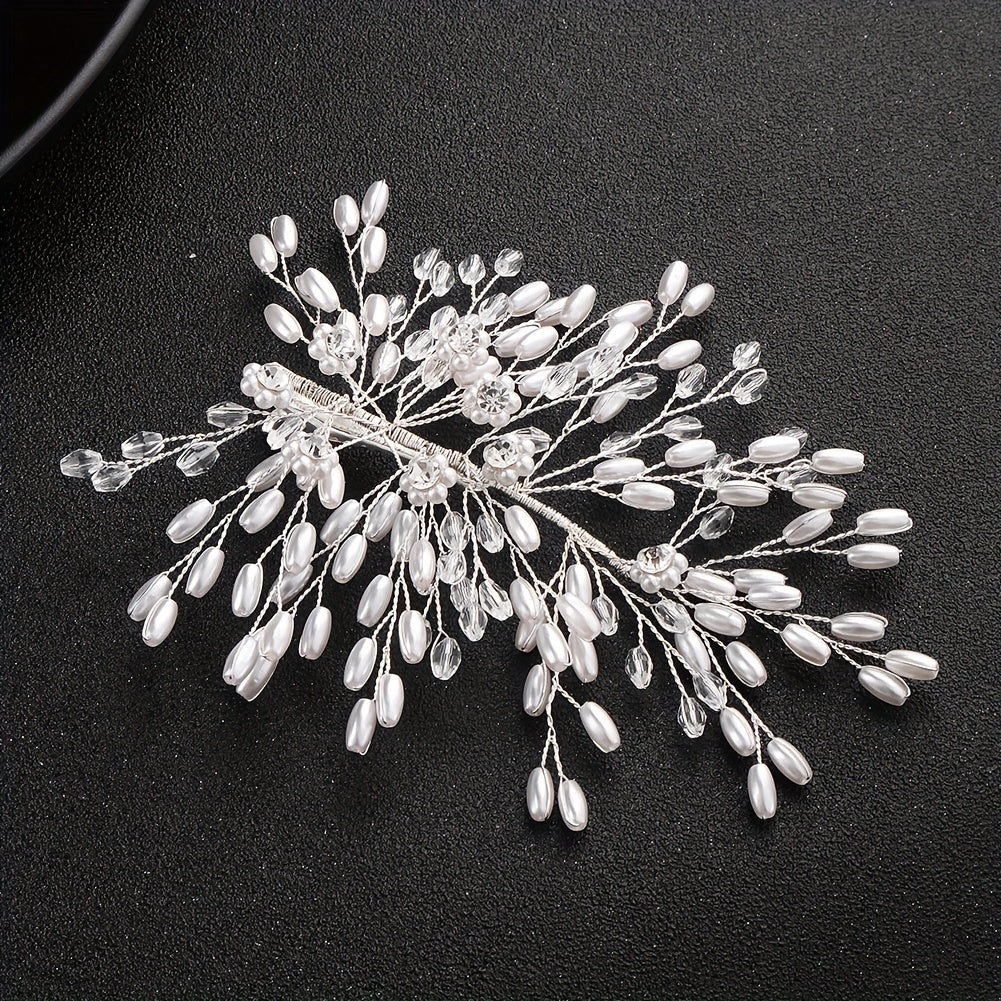 Bridal Wedding Hair Clip Barrette Rhinestone Faux Pearl Headwear