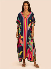 Plus Size Boho Kimono Women's Plus Floral Print Maxi Cover Up Dress