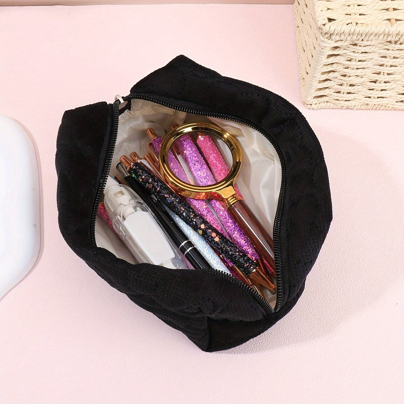 Flower Pattern Pencil Case Cosmetic Storage Bag Multifunctional Bag