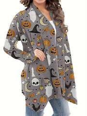 Halloween Allover Print Cardigan Open Front Long Sleeve Cardigan