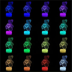 3D Bear Night Light For Kids 16 Colors Changing Remote Control