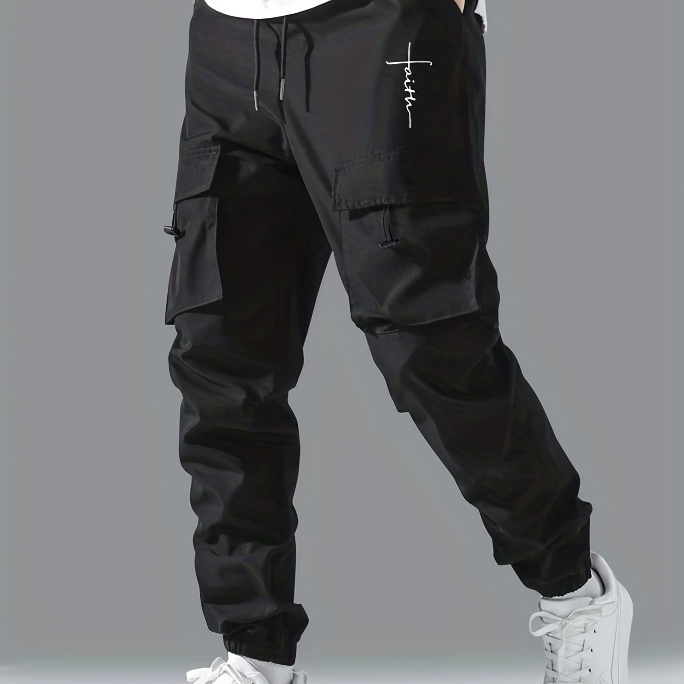 Faith Print Cargo Pants Men's Flap Pocket Trousers