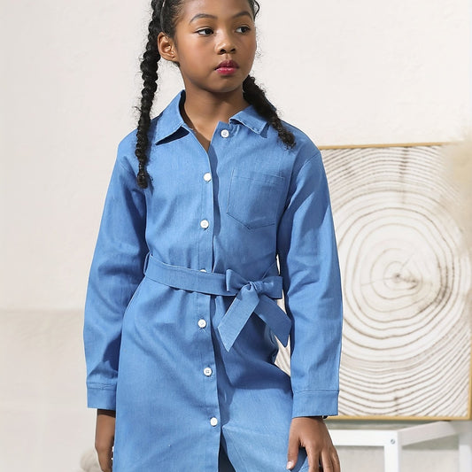 Girls Casual Long Sleeve Denim Dress