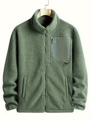 Men's Fleece Zip Up Stand Collar Jacket for Autumn Winter