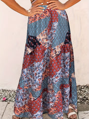 Boho Skirt Women's Plus Floral Print Pleated Maxi Skirt